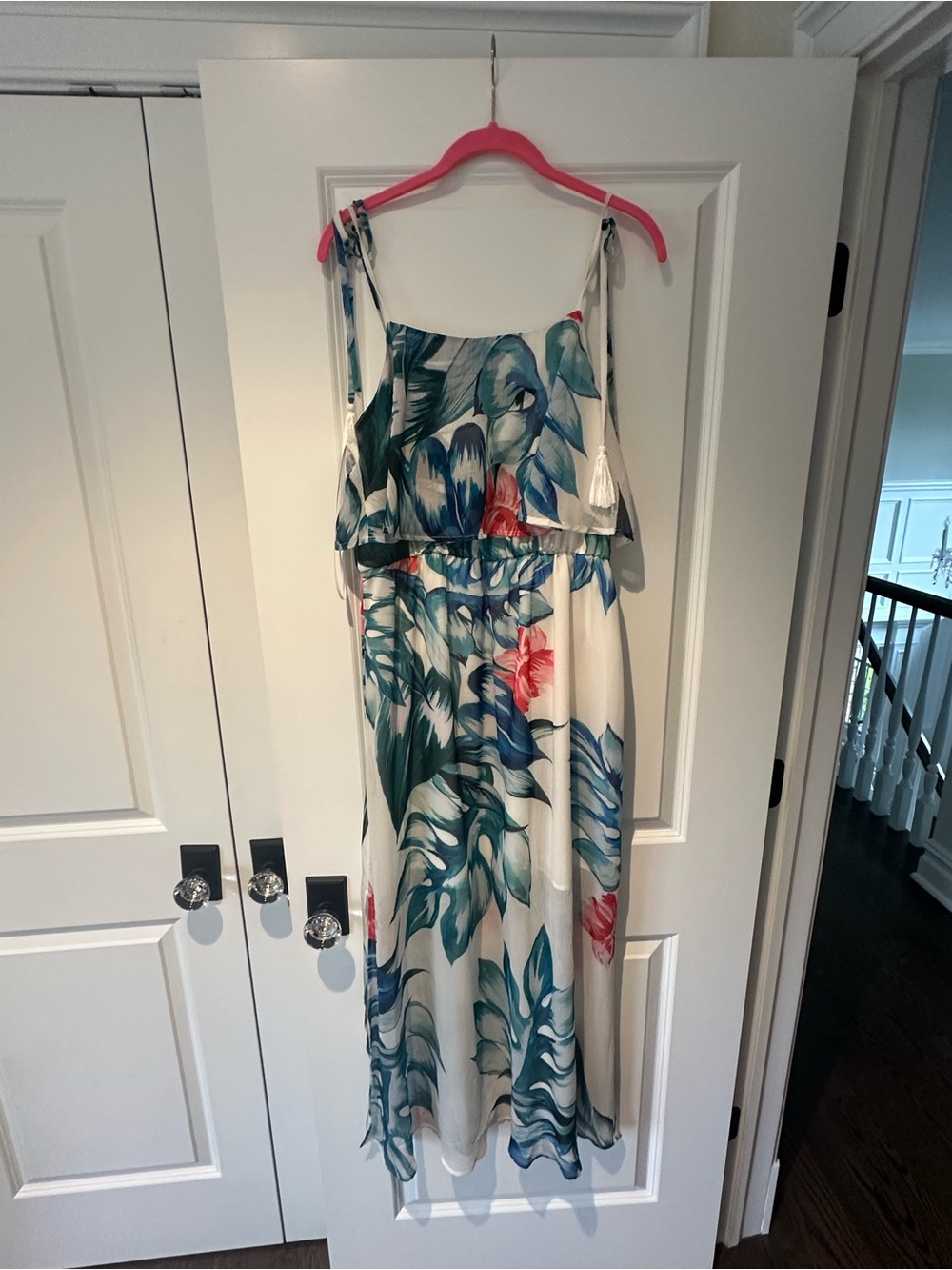 Free the Roses White Maxi Dress with Blue, Green & Coral Floral Print